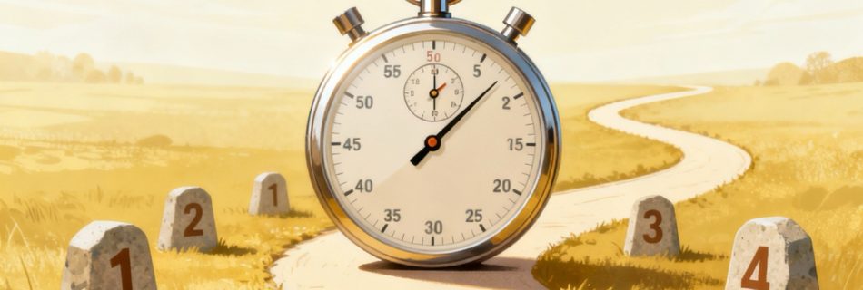 AI-Generiert (Perplexity) Meilensteine und eine Uhr als Zwischenstand