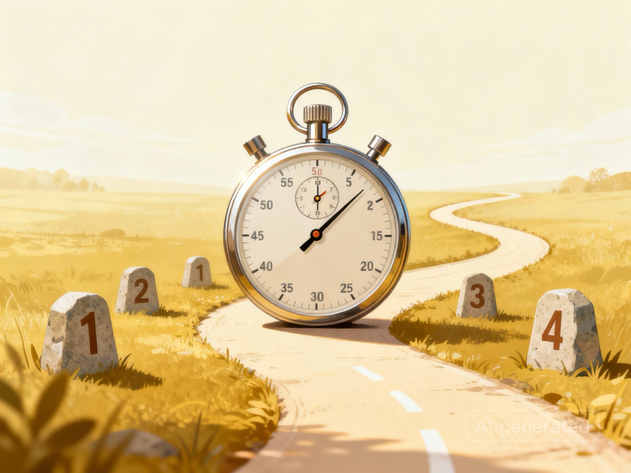 AI-Generiert (Perplexity) Meilensteine und eine Uhr als Zwischenstand